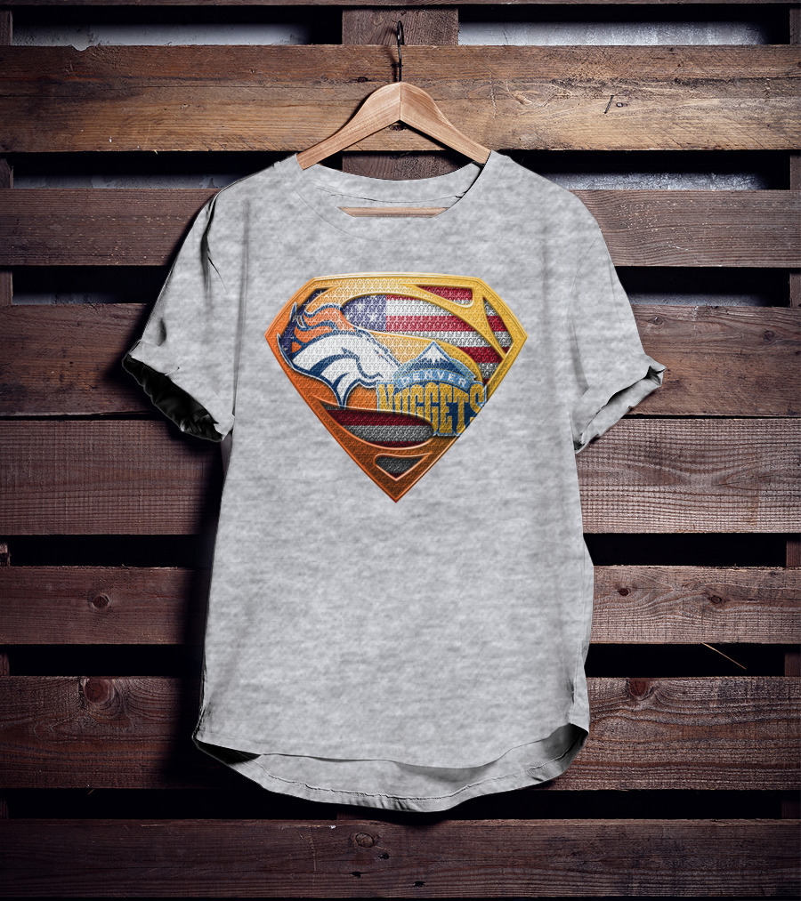 Denver Nuggets Broncos American Flag Super Hero Shield T-Shirt