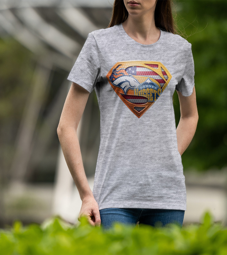 Denver Nuggets Broncos American Flag Super Hero Shield T-Shirt