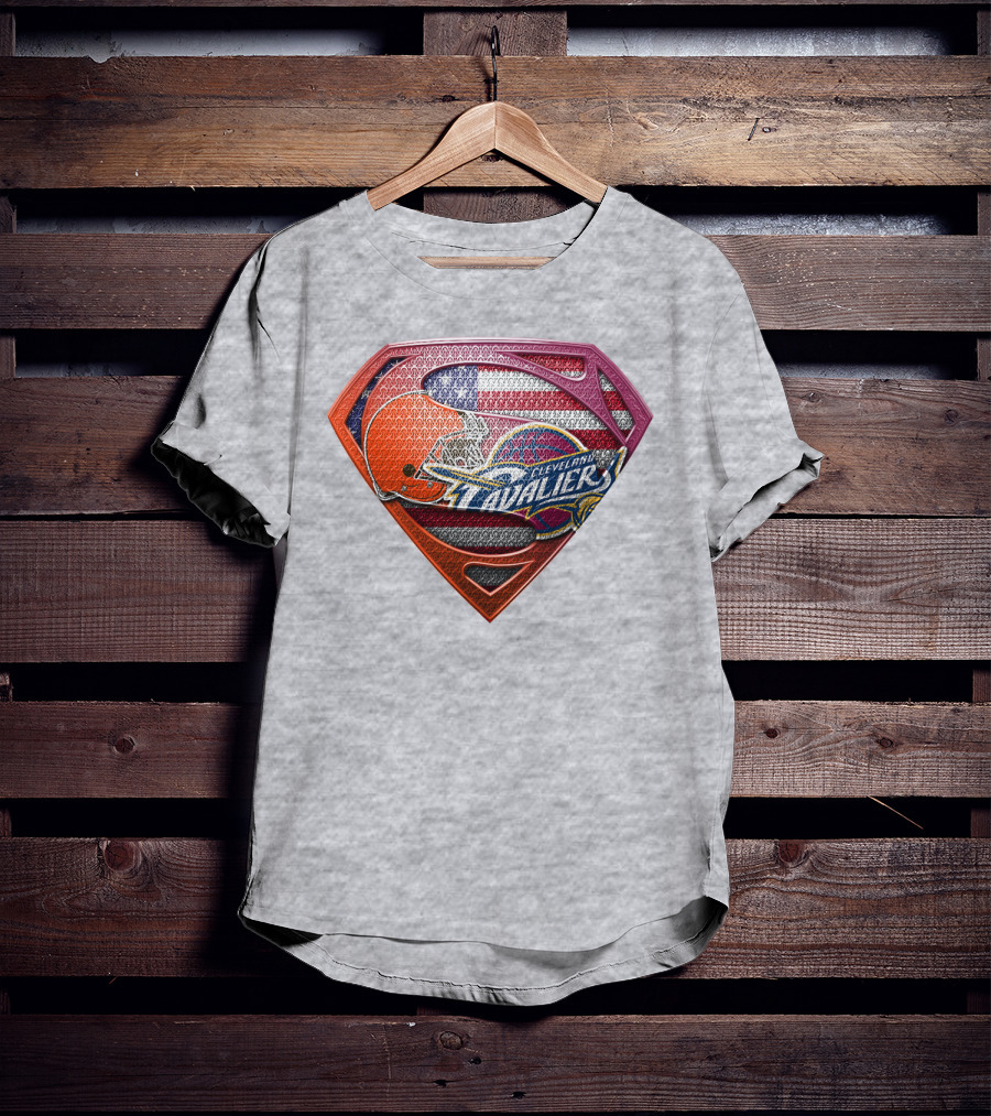 Cleveland Cavaliers Browns Superman American Flag Emblem T-Shirt