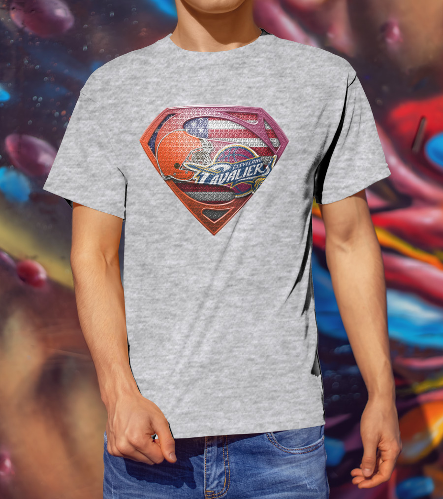 Cleveland Cavaliers Browns Superman American Flag Emblem T-Shirt