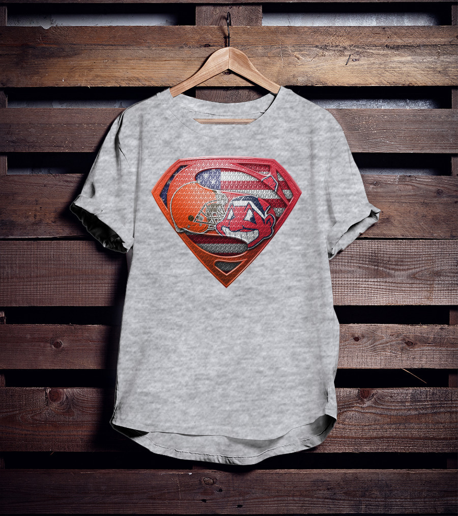 Superman Shield Cleveland Browns Helmet Chief Wahoo American Flag T-Shirt