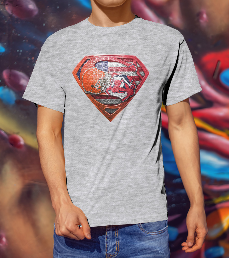 Superman Shield Cleveland Browns Helmet Chief Wahoo American Flag T-Shirt