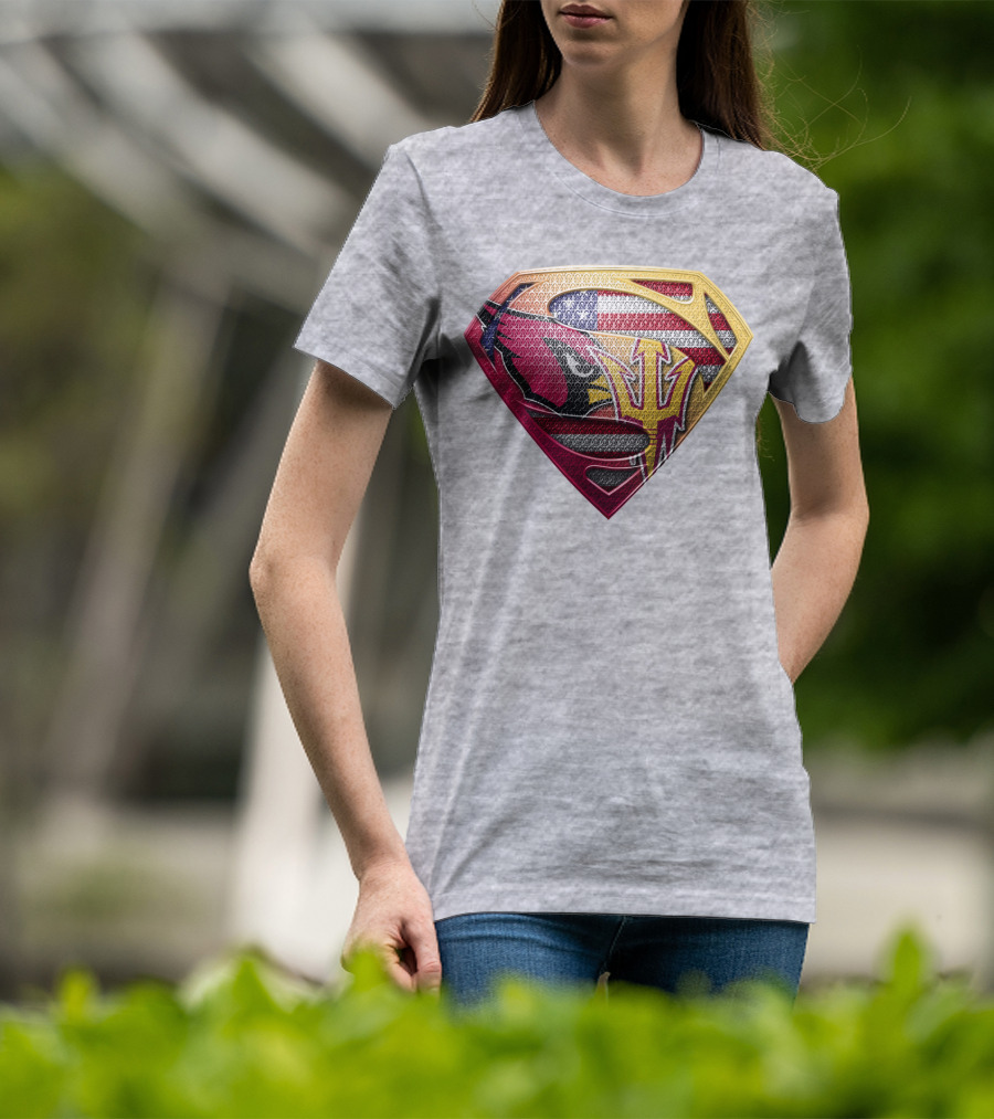Cardinals And Sun Devils Super Shield American Flag T-Shirt