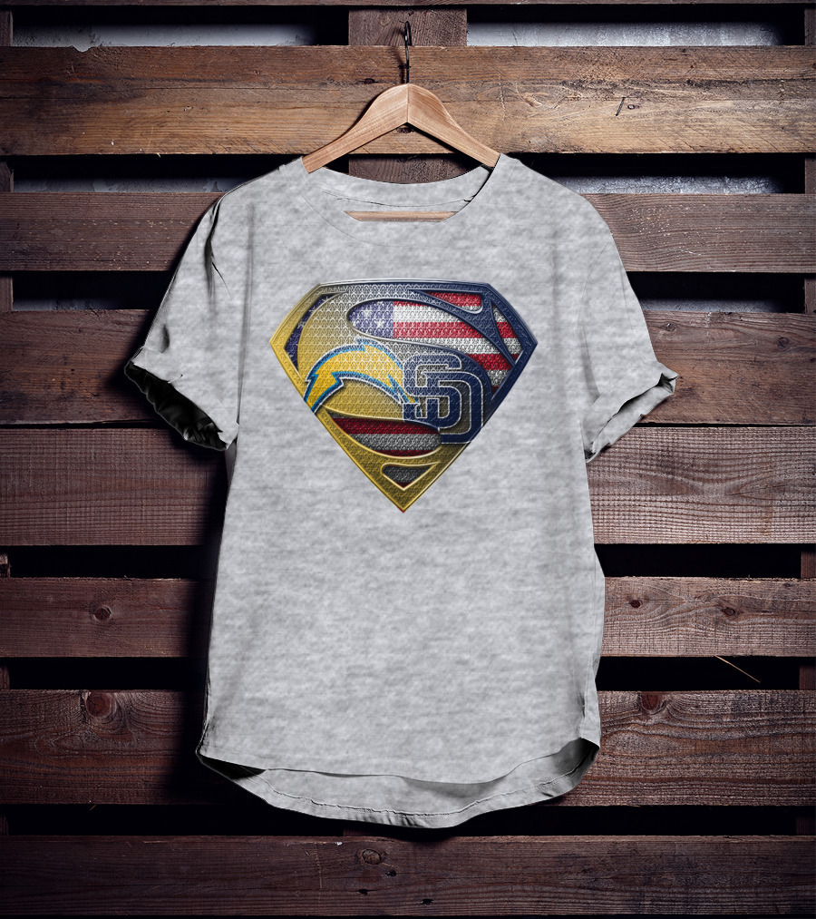 Superman Logo Chargers Sd Padres American Flag T-Shirt