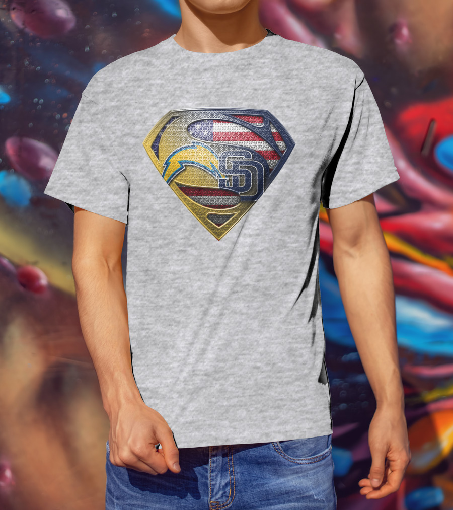 Superman Logo Chargers Sd Padres American Flag T-Shirt