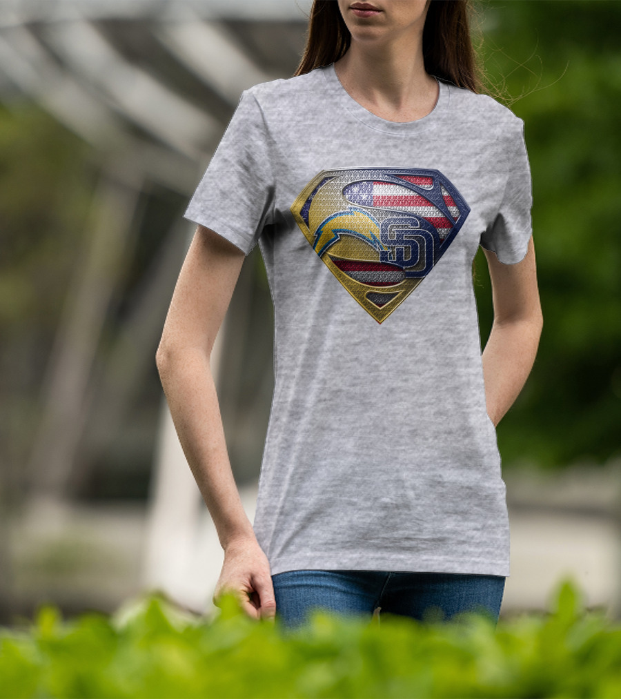 Superman Logo Chargers Sd Padres American Flag T-Shirt