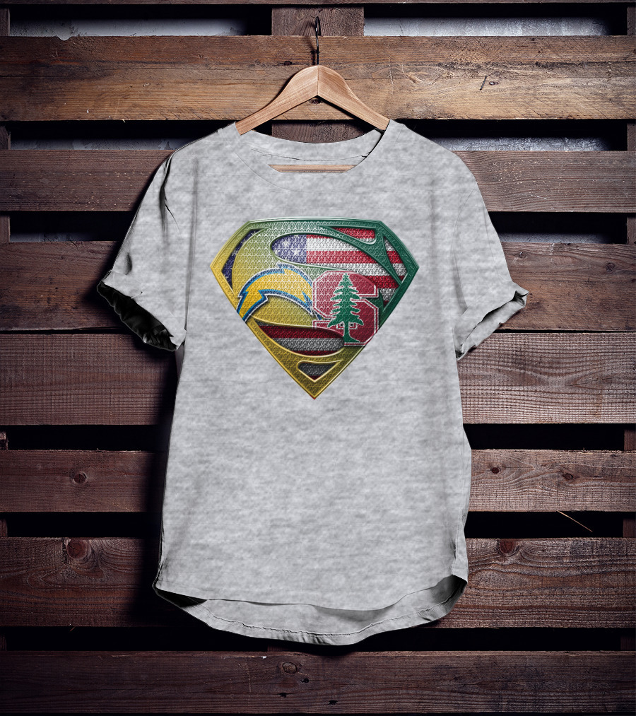 Superman Emblem Stanford Cardinal Chargers American Flag Fusion T-Shirt