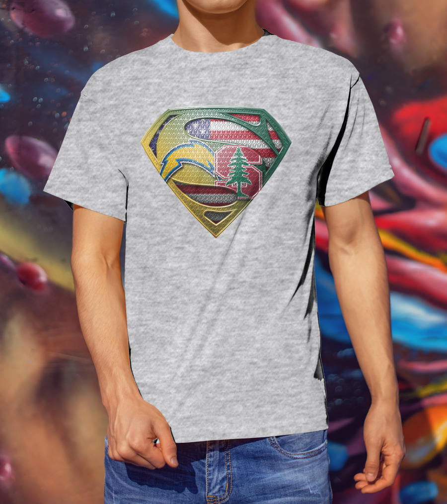 Superman Emblem Stanford Cardinal Chargers American Flag Fusion T-Shirt