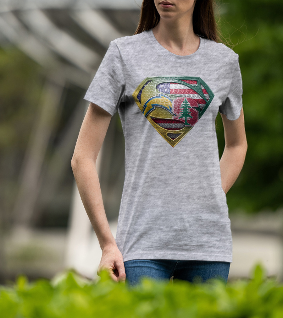 Superman Emblem Stanford Cardinal Chargers American Flag Fusion T-Shirt