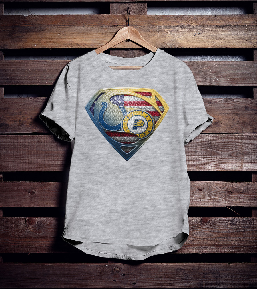 Superman Shield Indianapolis Colts And Pacers American Flag T-Shirt