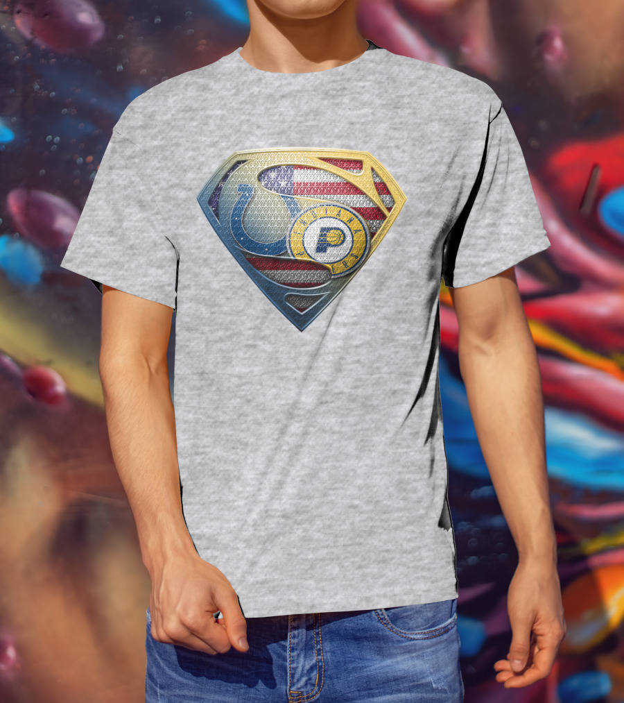 Superman Shield Indianapolis Colts And Pacers American Flag T-Shirt