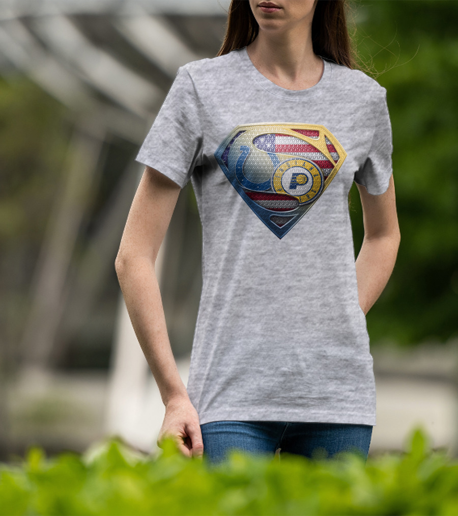 Superman Shield Indianapolis Colts And Pacers American Flag T-Shirt