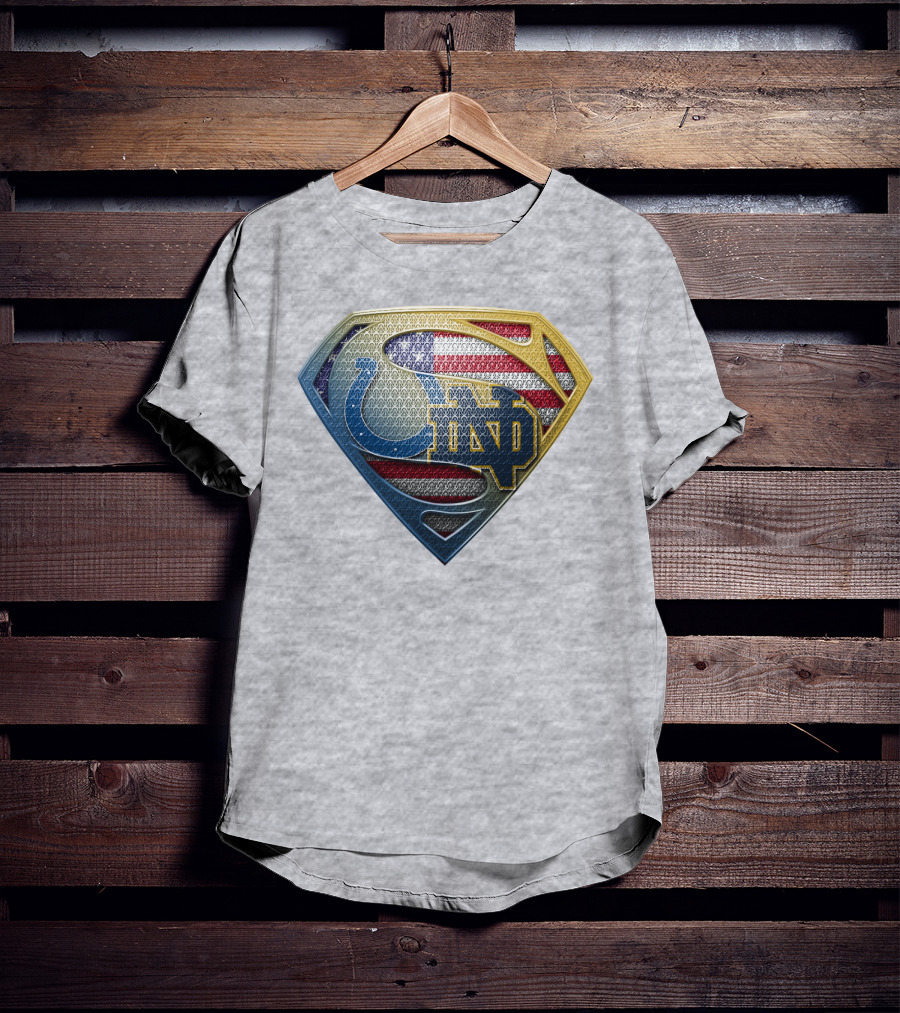 Notre Dame And Indianapolis Colts American Flag Superman T-Shirt