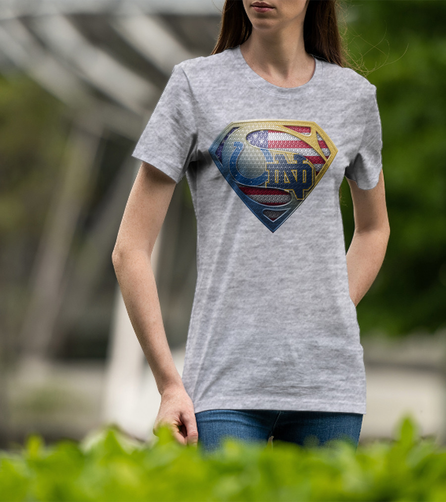 Notre Dame And Indianapolis Colts American Flag Superman T-Shirt