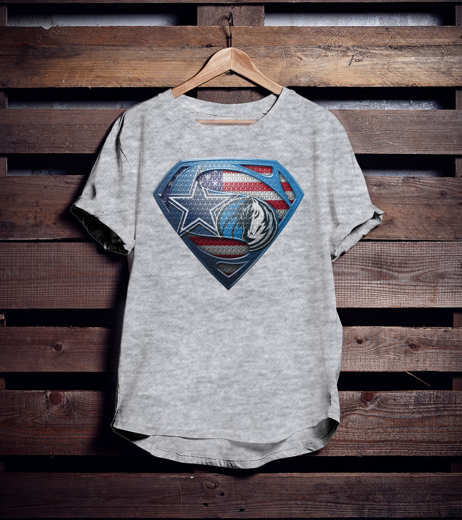 Dallas Basketball Heroes Shield Design With American Flag T-Shirt