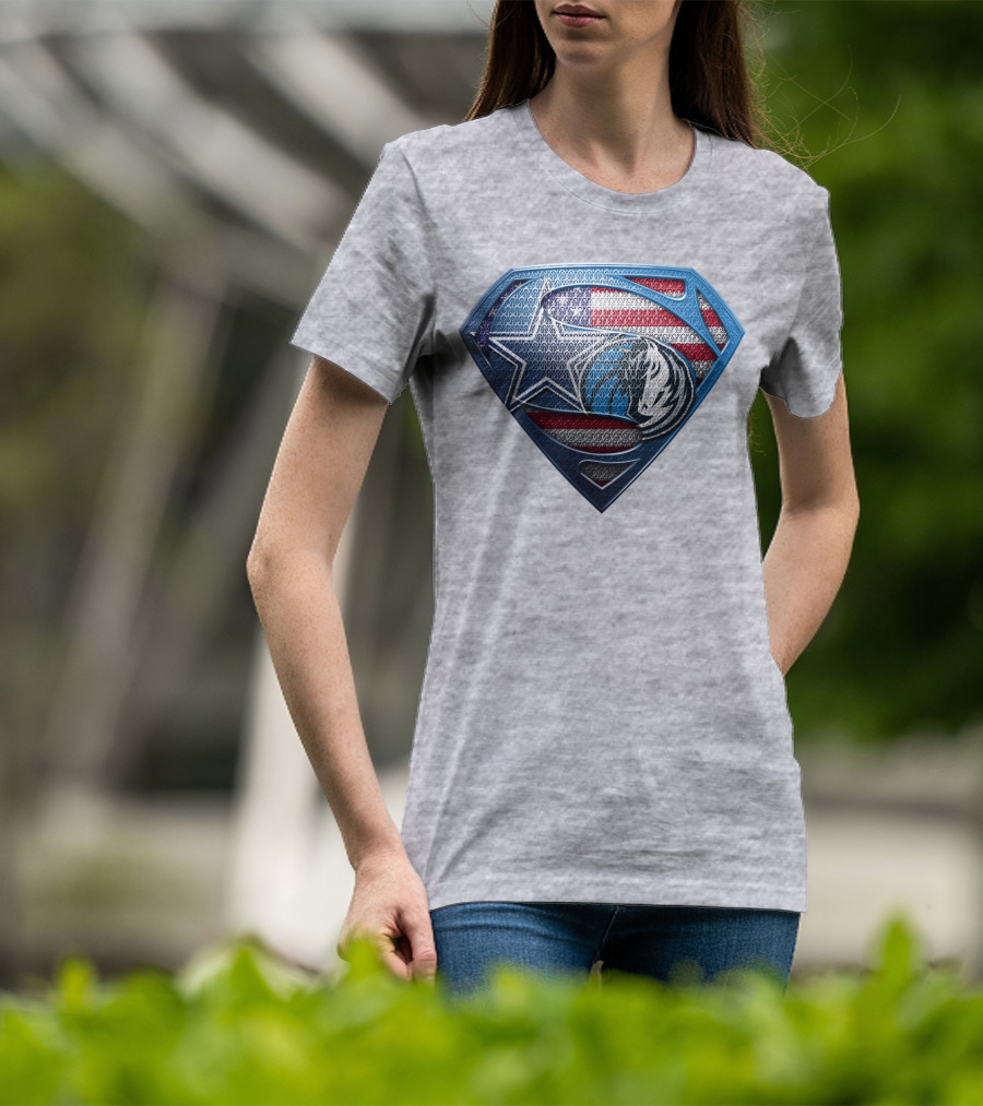 Dallas Basketball Heroes Shield Design With American Flag T-Shirt