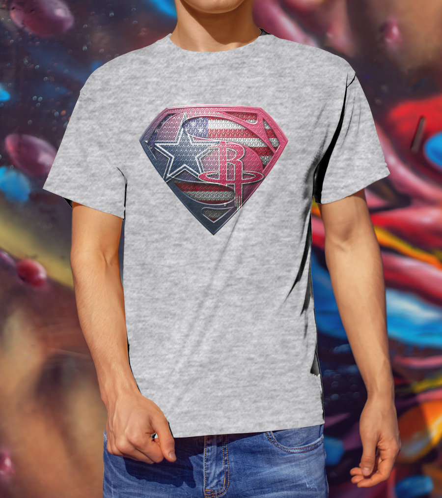 Rockets Superhero Logo With Usa Flag Star T-Shirt