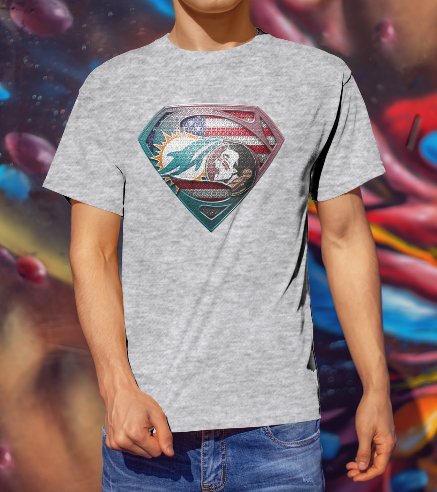 Miami Dolphins Superman American Flag T-Shirt