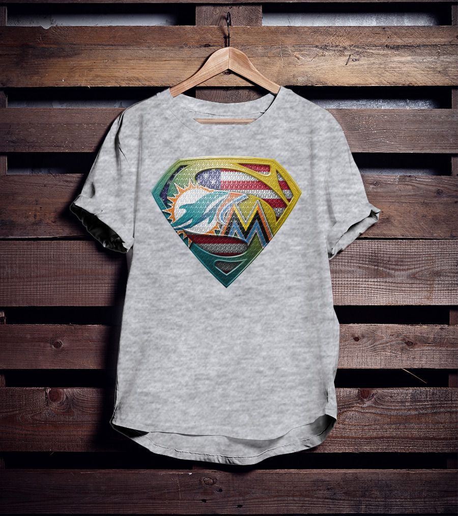 Superman Miami Dolphins Marlins American Flag T-Shirt