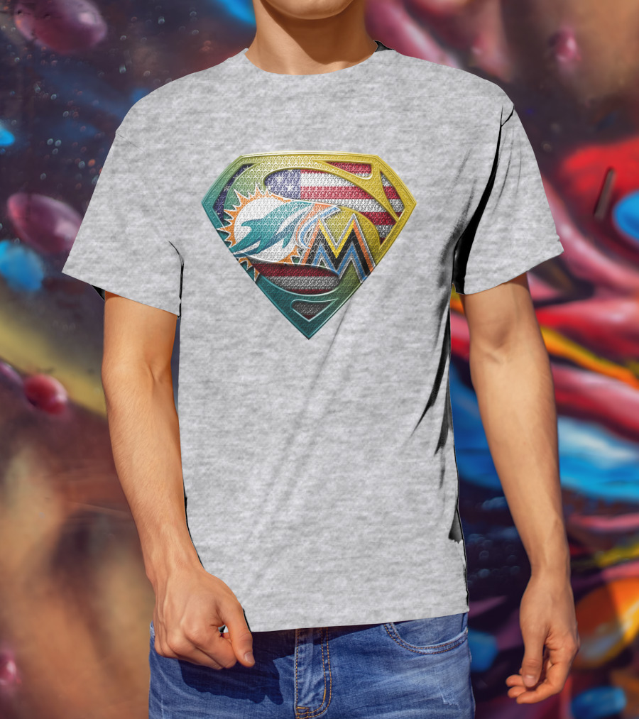 Superman Miami Dolphins Marlins American Flag T-Shirt