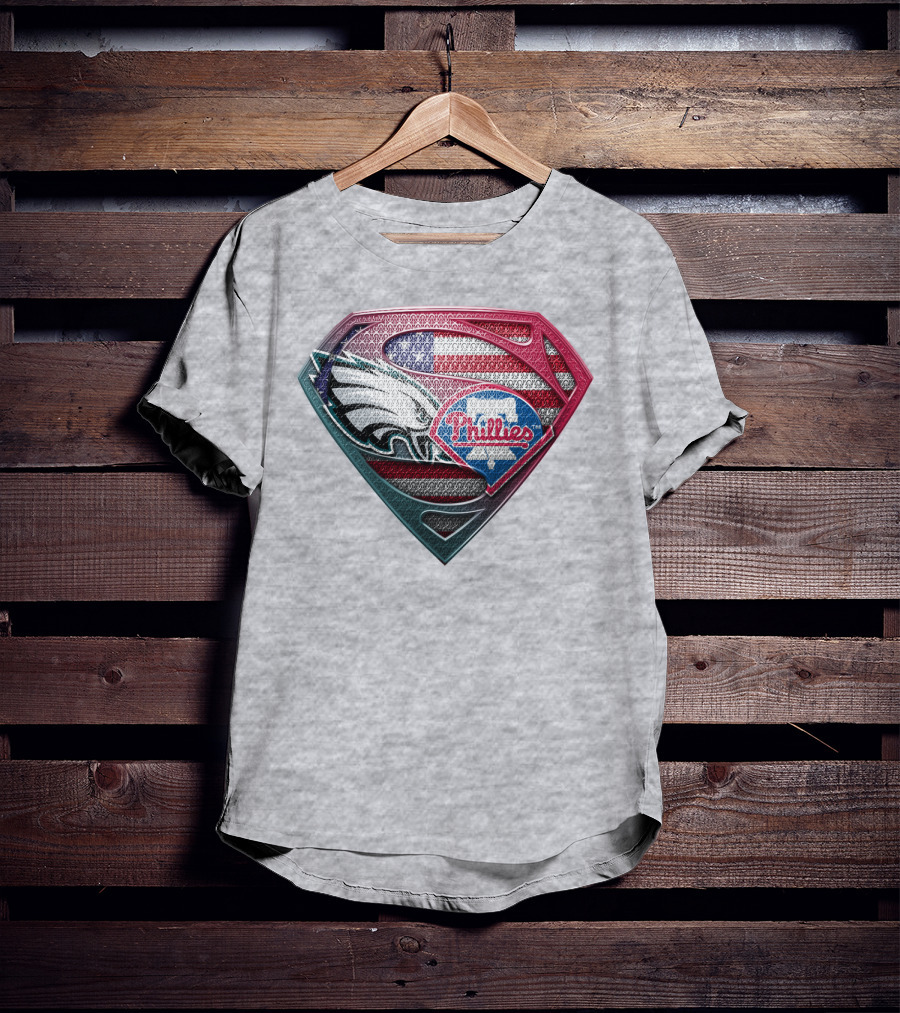 Philadelphia Eagles Phillies Super Logo American Flag - T-Shirt