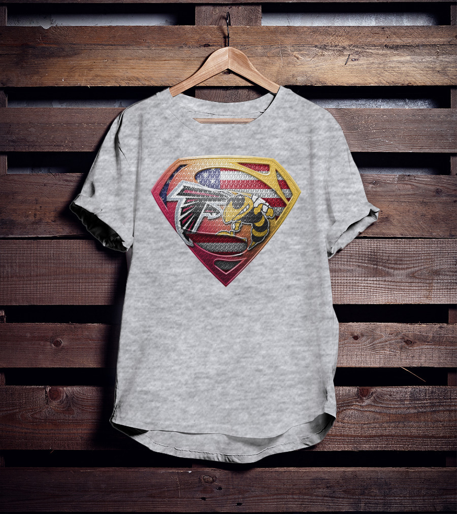 Superman Shield Atlanta Falcons American Flag Buzz T-Shirt