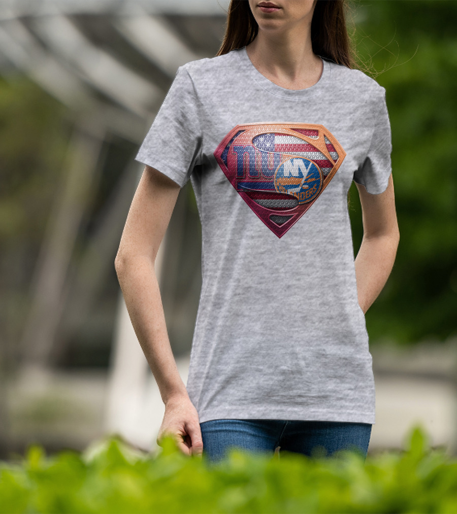 New York Giants Islanders Superman Shield American Flag T-Shirt