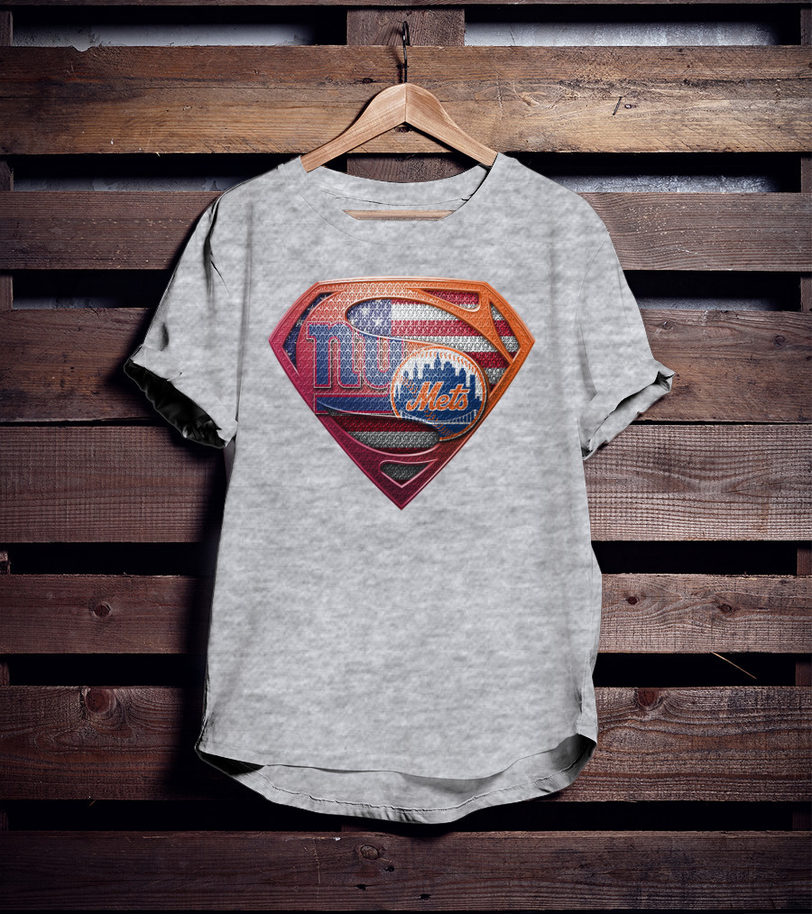 Giants Mets Superman Logo American Flag T-Shirt