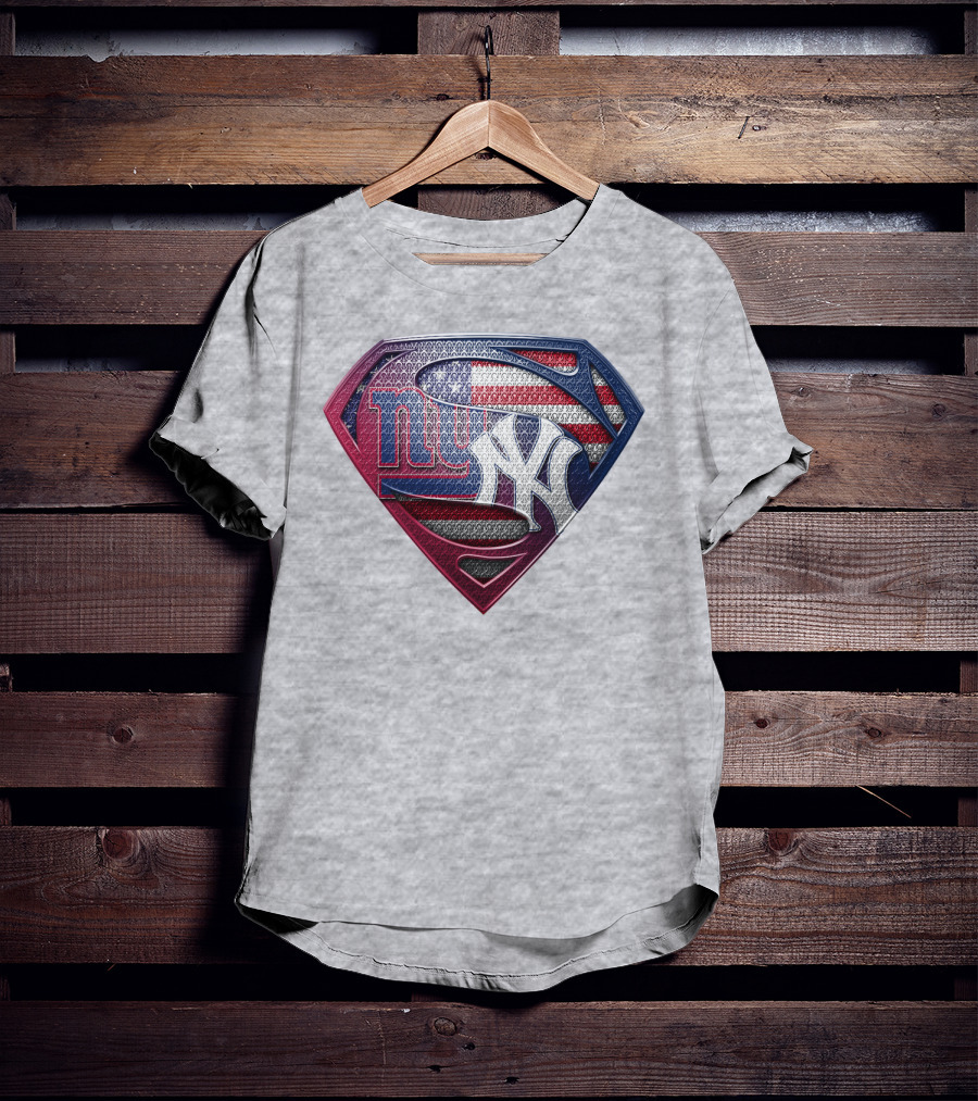 Ny Giants Yankees American Flag Logo Superhero Crest T-Shirt