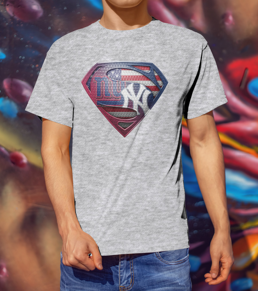 Ny Giants Yankees American Flag Logo Superhero Crest T-Shirt
