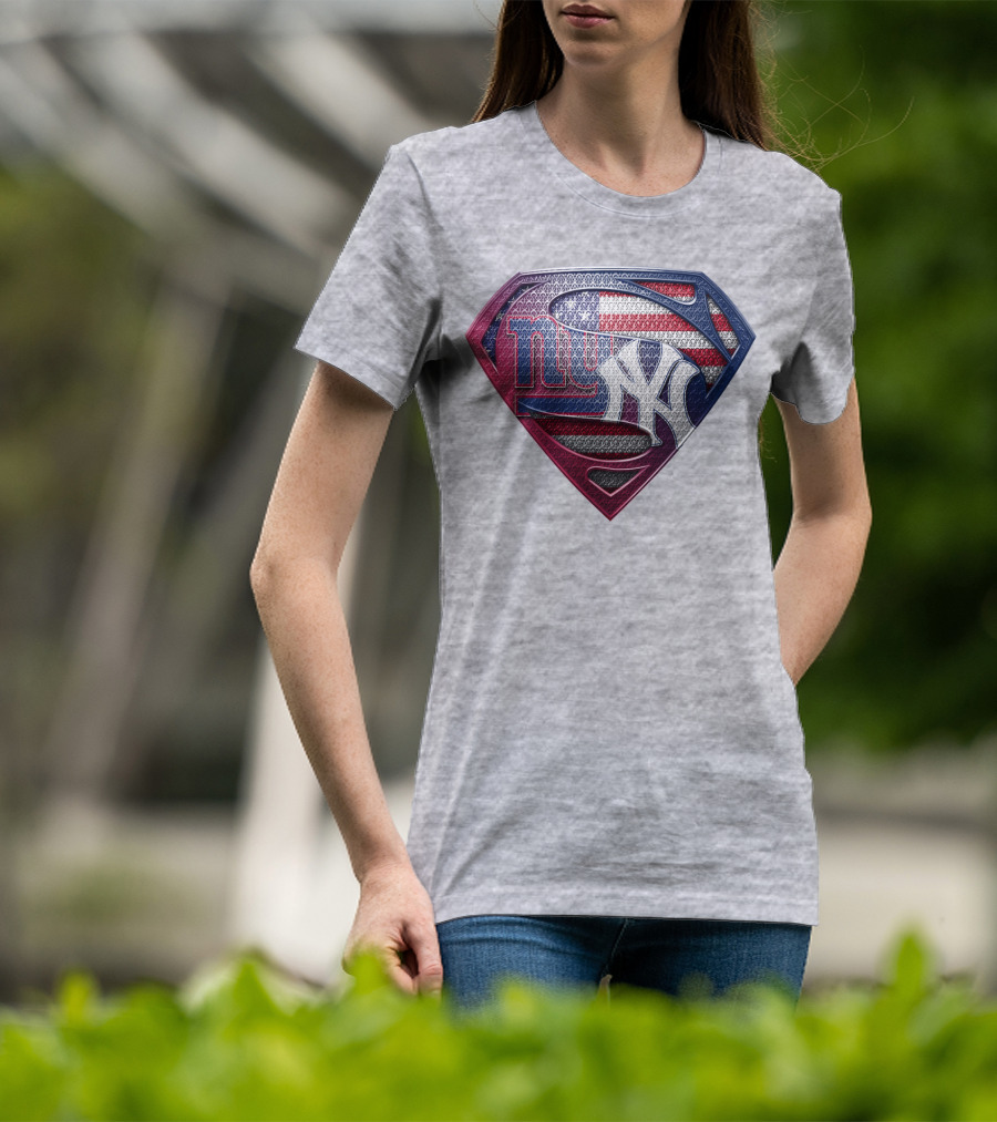 Ny Giants Yankees American Flag Logo Superhero Crest T-Shirt