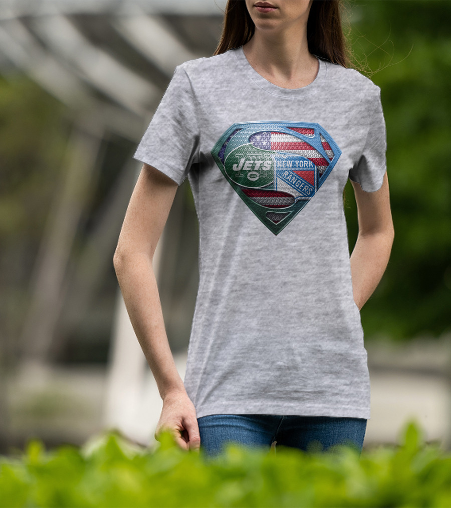 New York Jets Rangers American Flag Superhero T-Shirt
