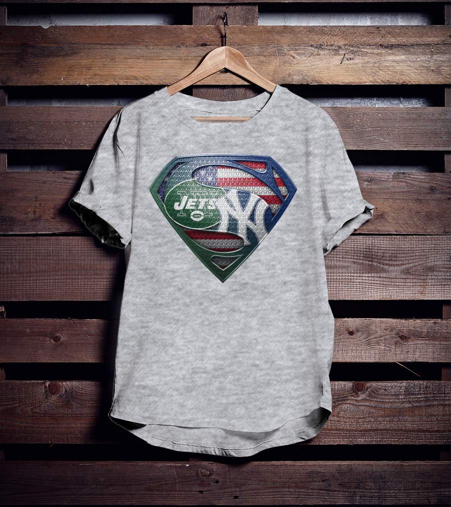 Superman Shield New York Yankees Jets American Flag T-Shirt