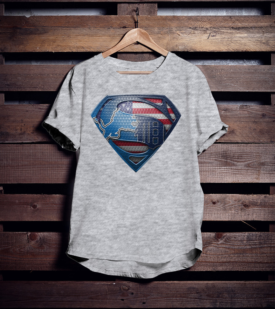 Detroit Lions American Flag Superhero Emblem T-Shirt