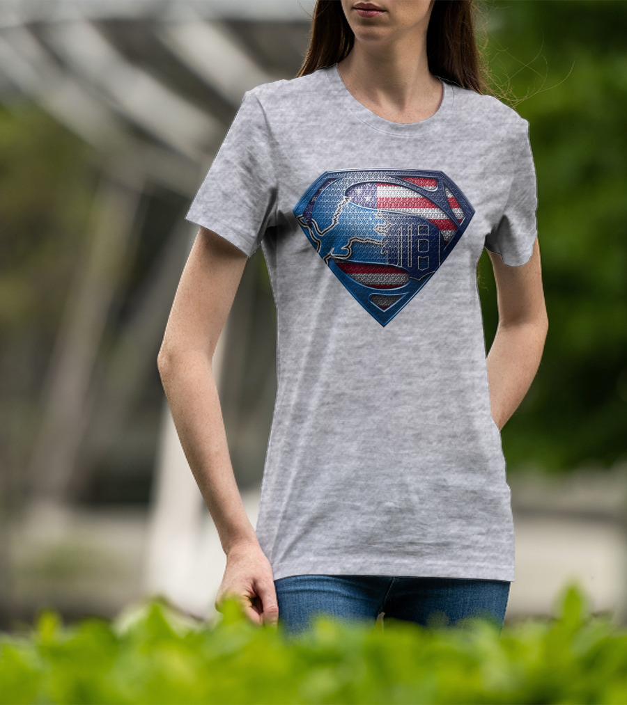 Detroit Lions American Flag Superhero Emblem T-Shirt