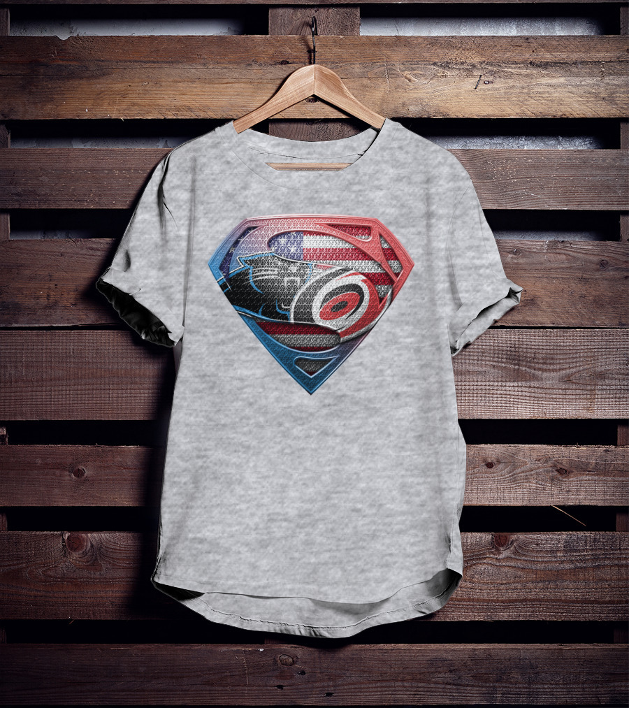 Superman Shield Carolina Panthers American Flag Carolina Hurricanes T-Shirt