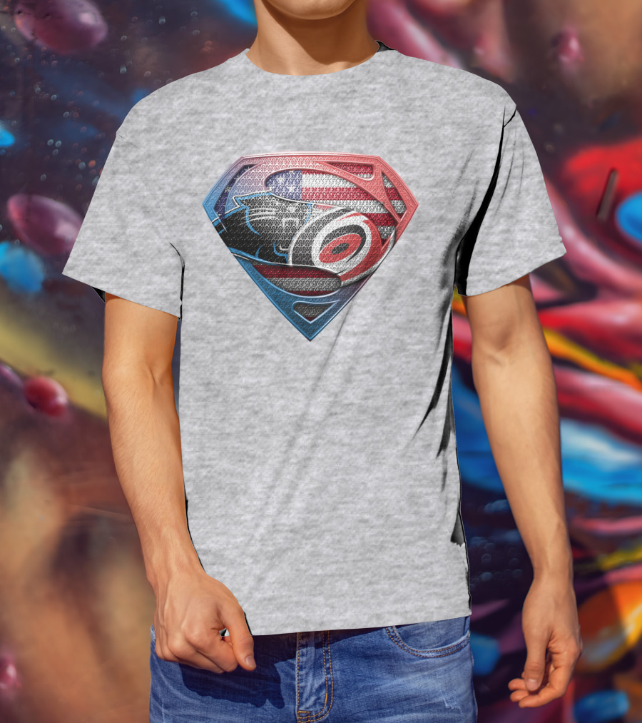 Superman Shield Carolina Panthers American Flag Carolina Hurricanes T-Shirt