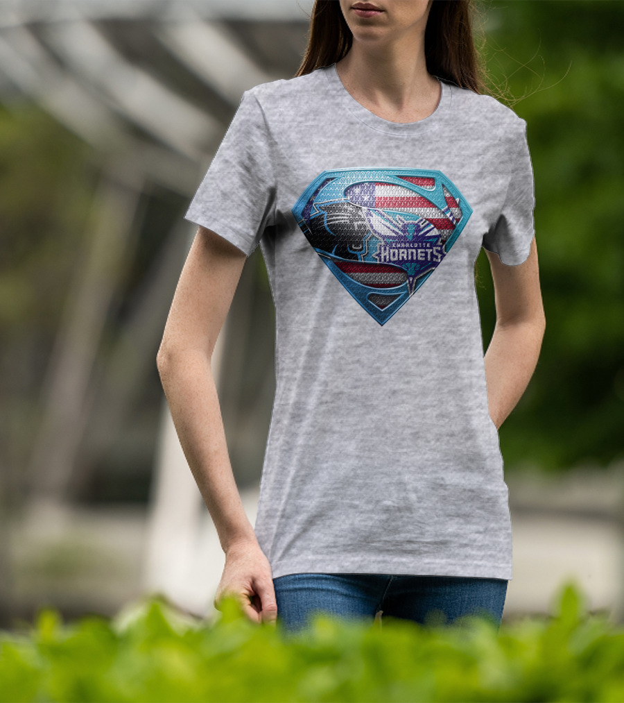 Charlotte Hornets Super Panther American Flag Shield T-Shirt