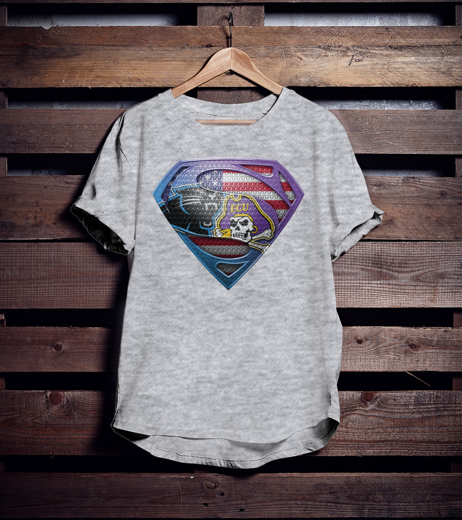 Superhero Shield American Flag Panthers Ecu Pirate Skull T-Shirt