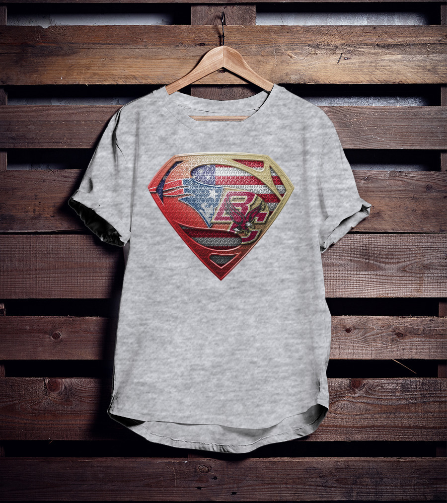 Superman Shield New England Patriots American Flag Boston College Eagles T-Shirt