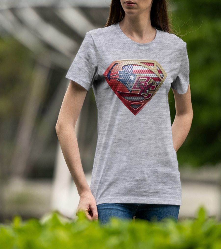 Superman Shield New England Patriots American Flag Boston College Eagles T-Shirt