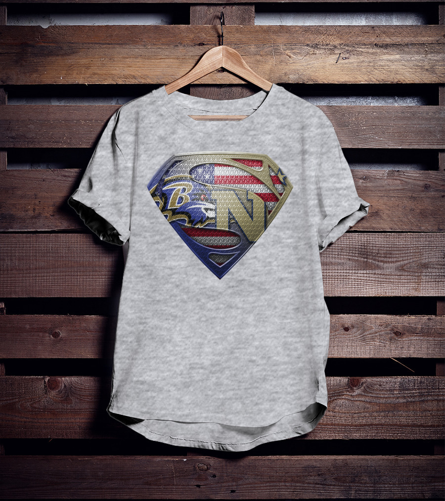 Baltimore Ravens Nfl Superman Shield American Flag T-Shirt
