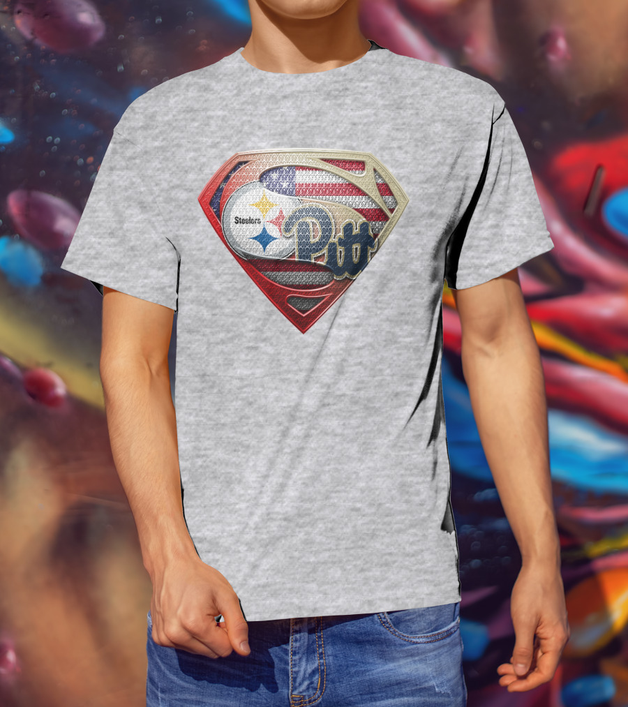 Superman Shield Stars And Stripes Steelers Pitt T-Shirt