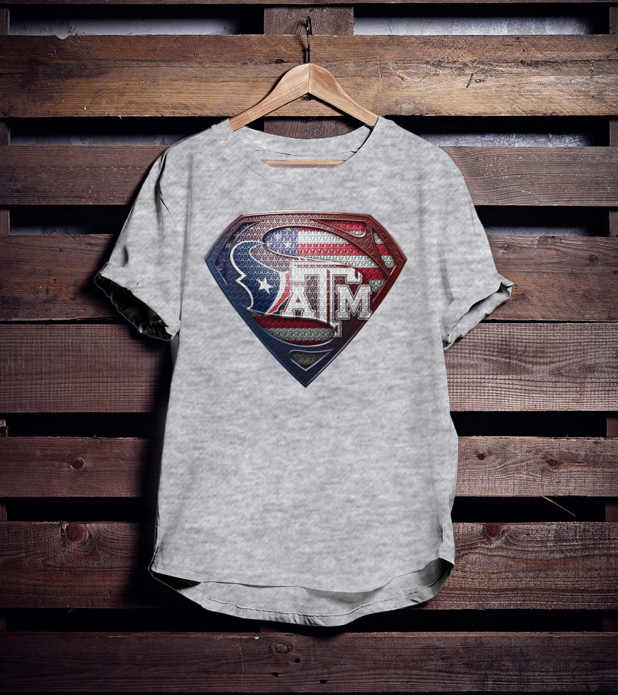 Superman Shield American Flag Texas A&M T-Shirt