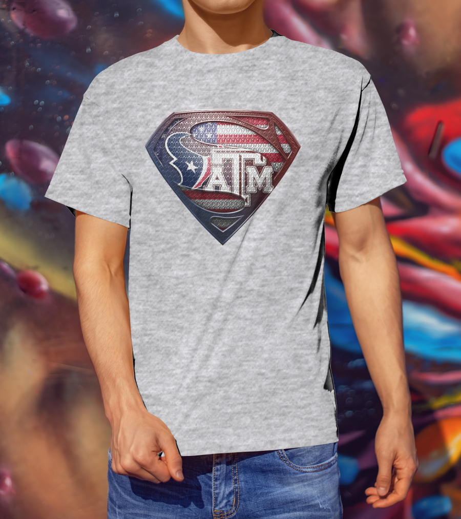 Superman Shield American Flag Texas A&M T-Shirt