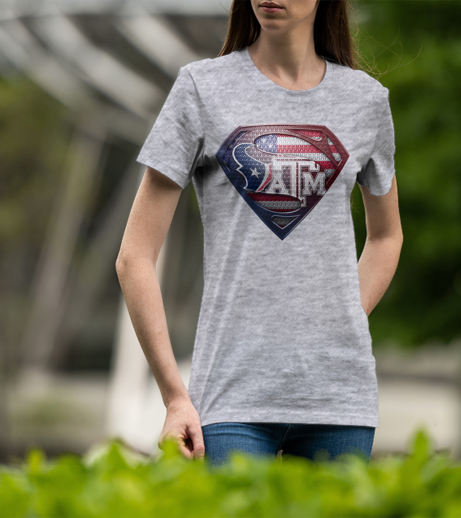 Superman Shield American Flag Texas A&M T-Shirt
