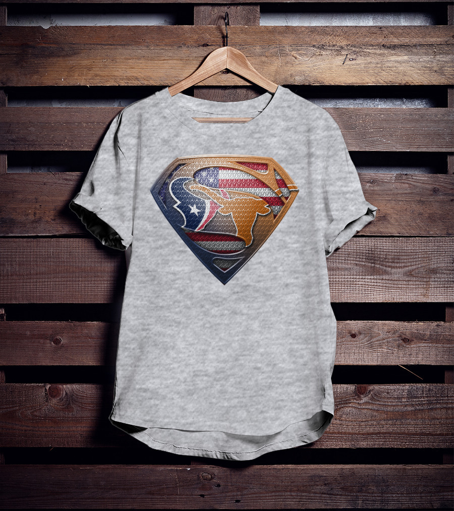 Texas Longhorns American Flag Superman Shield T-Shirt