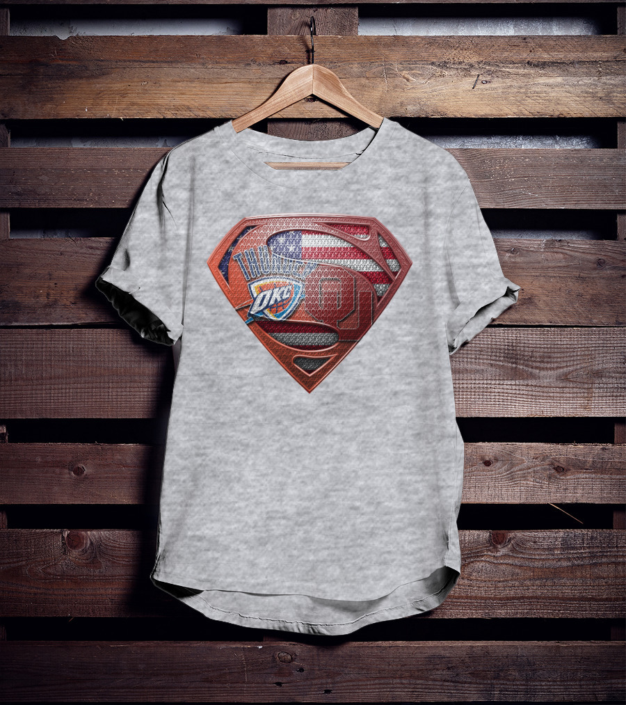 Oklahoma City Thunder American Flag Superman Ou Logo Fusion T-Shirt