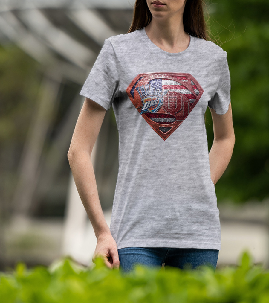 Oklahoma City Thunder American Flag Superman Ou Logo Fusion T-Shirt