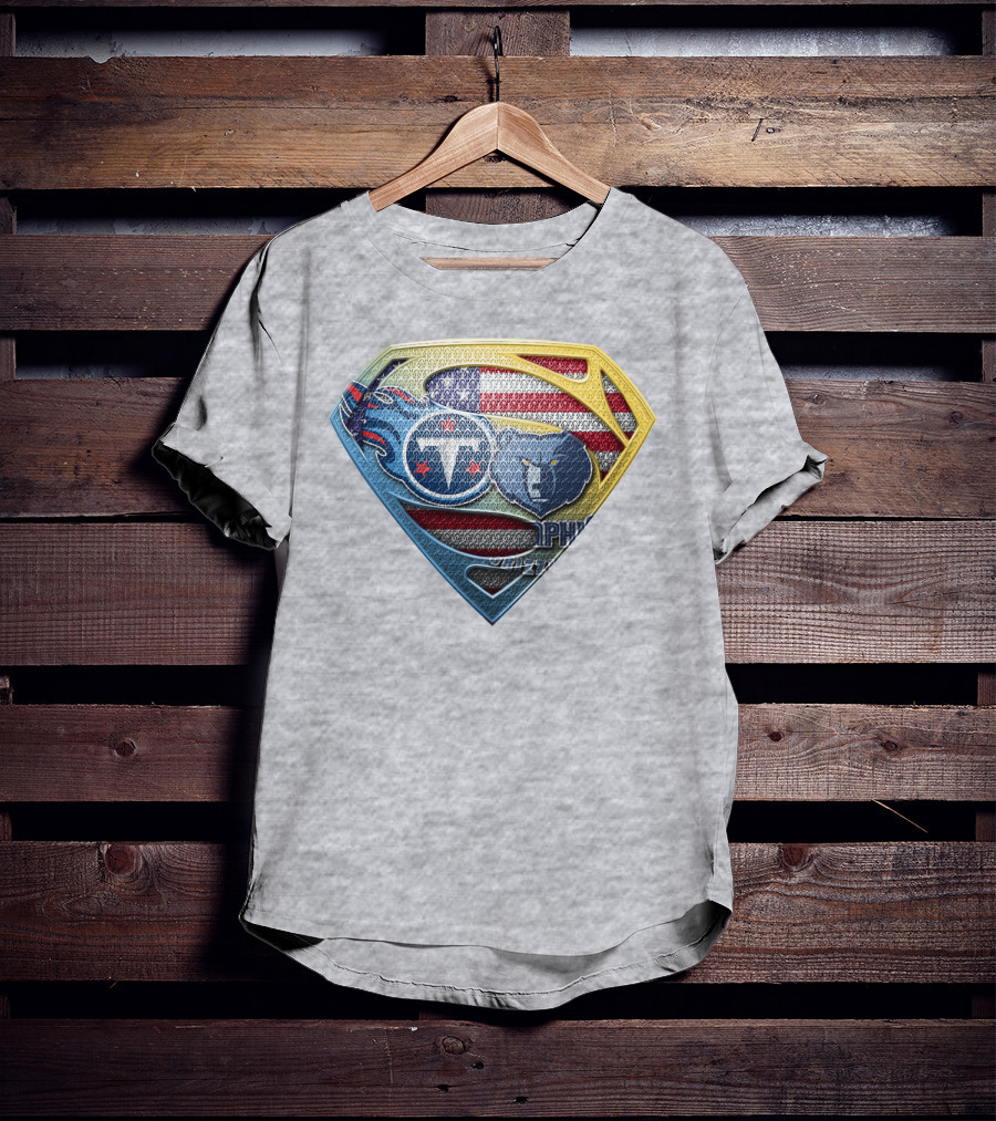 Tennessee Titans And Memphis Grizzlies Superman Shield American Flag T-Shirt